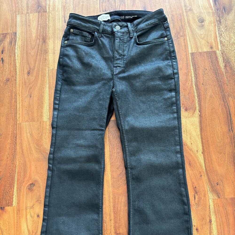 Pilcro by Anthropologie "The Yaya" Mid-Rise Crop Flare Coated Black Jeans - 28